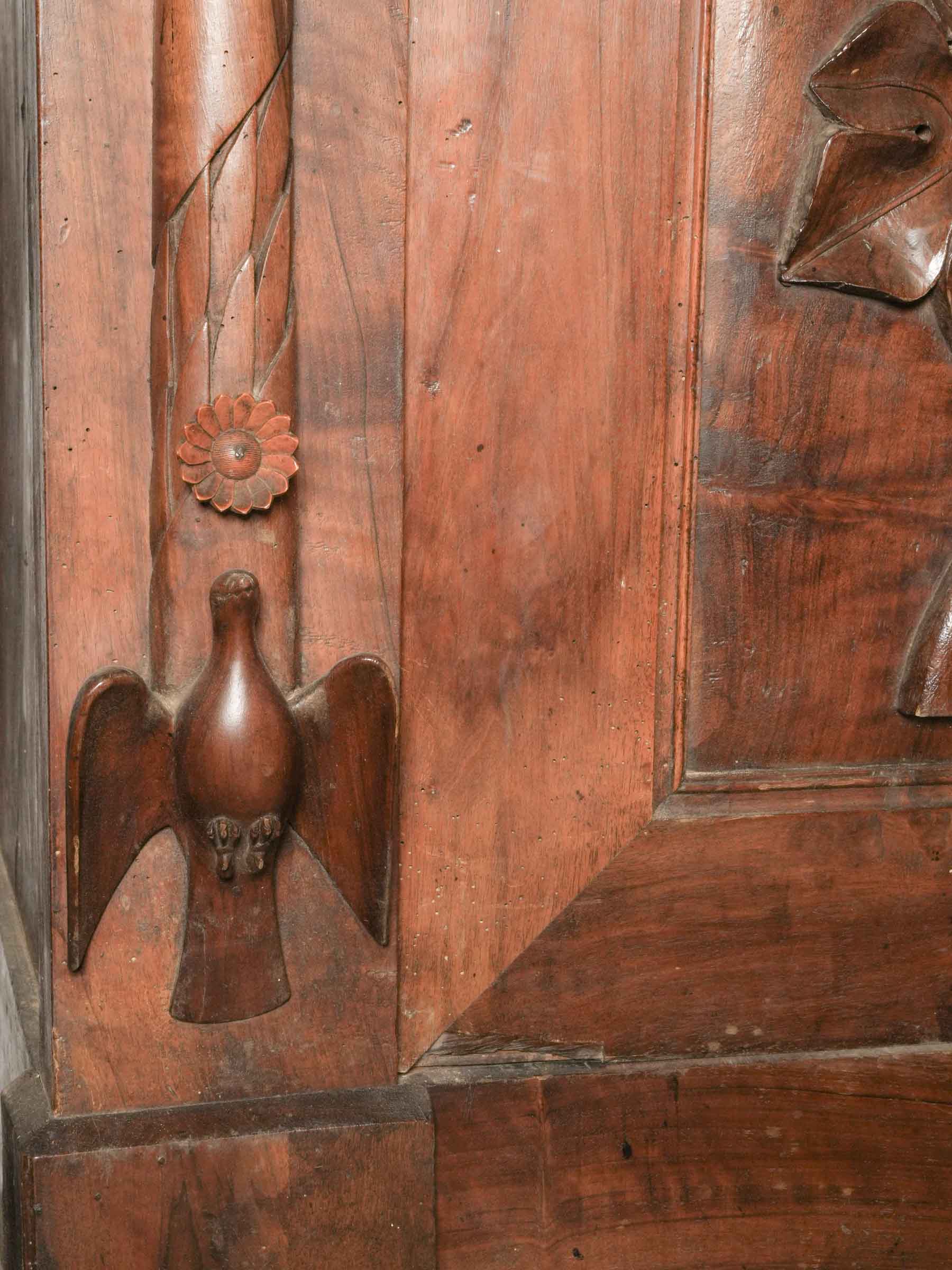 Exceptional French Folk-Art Walnut Armoire w/ Religious Iconography, Dated 1875 - 87" x 77¼"