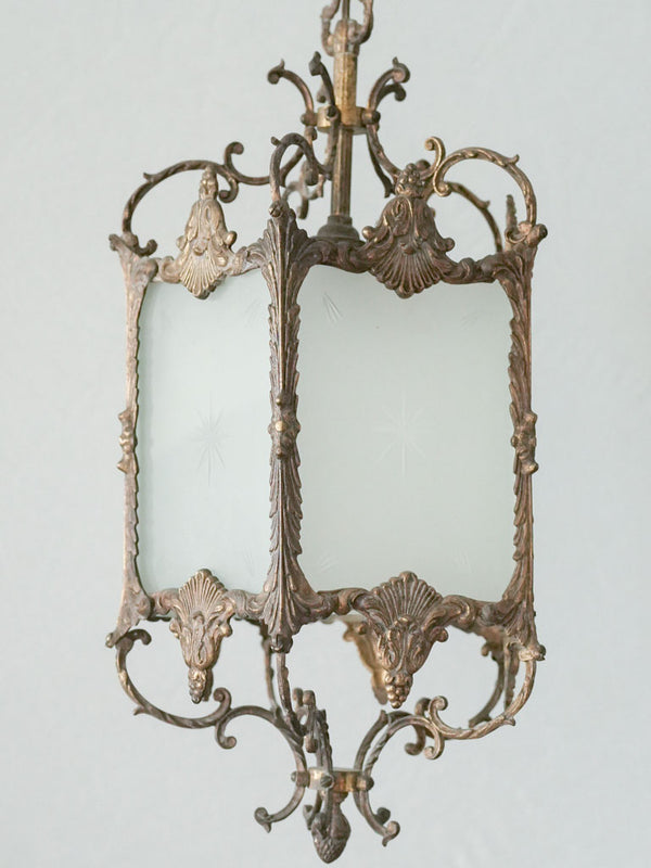Antique French frosted glass lantern w/ etched stars