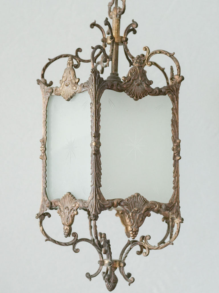 Vintage etched-glass star-patterned lantern