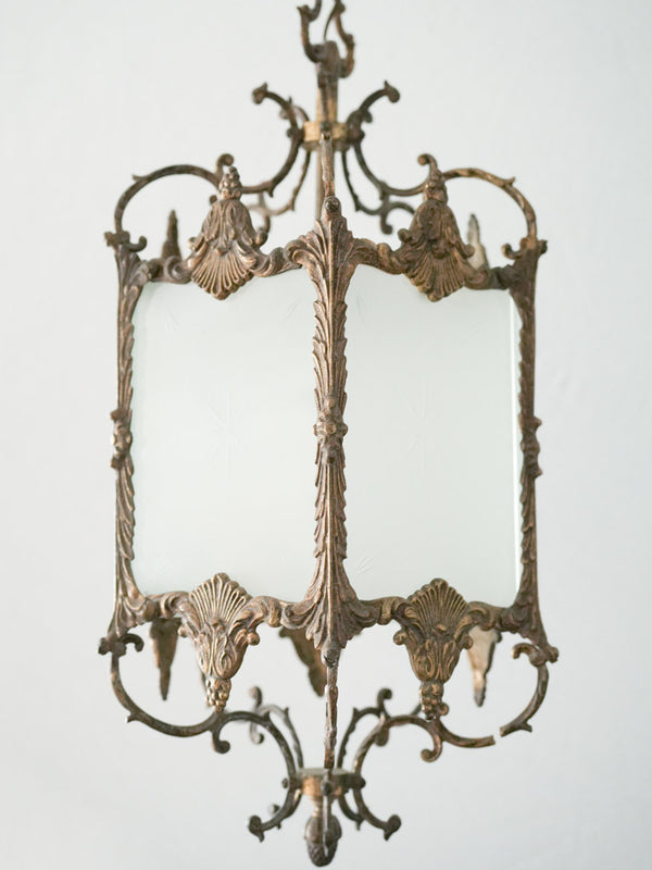 Antique French frosted glass lantern w/ etched stars