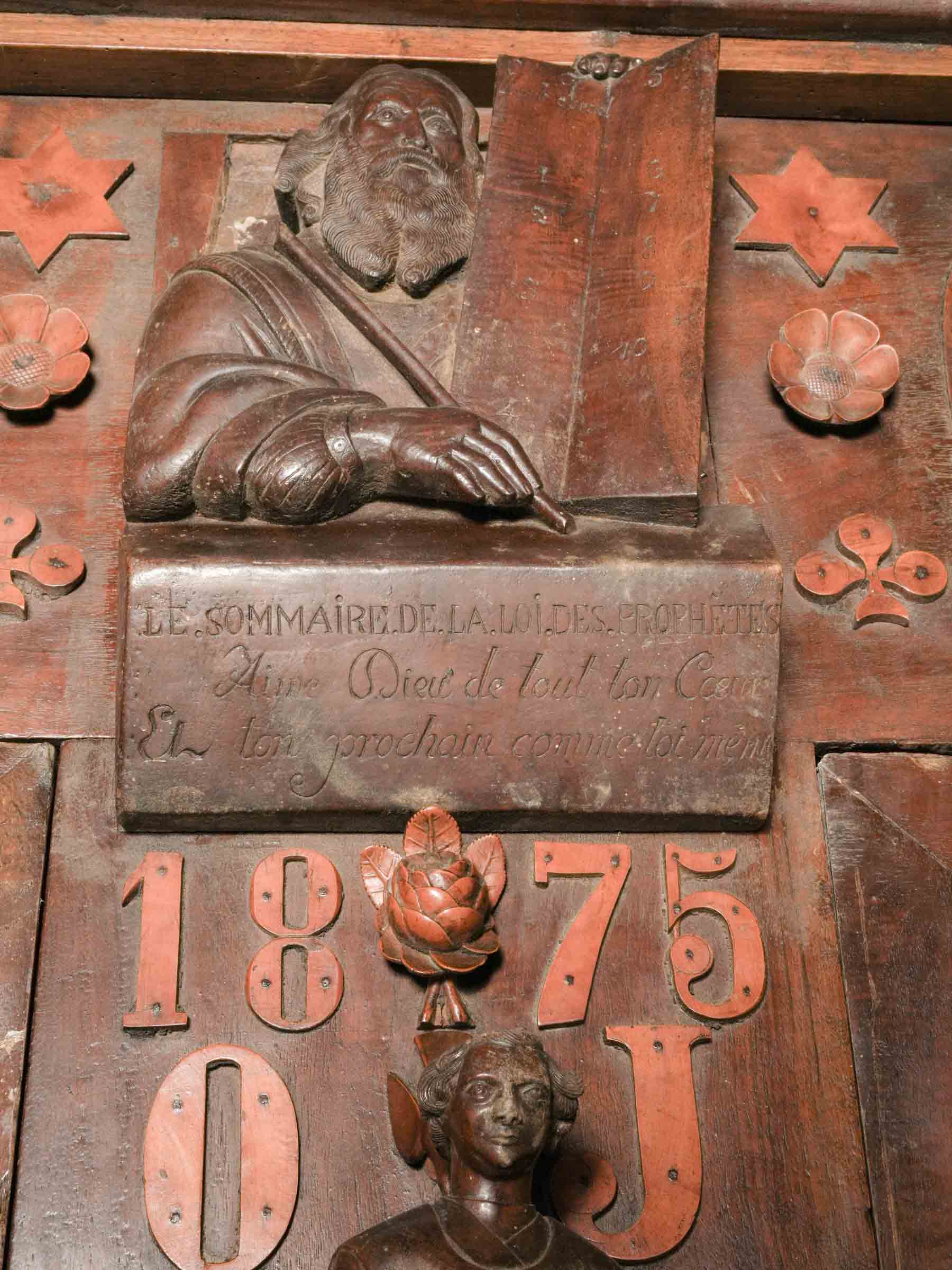 Exceptional French Folk-Art Walnut Armoire w/ Religious Iconography, Dated 1875 - 87" x 77¼"