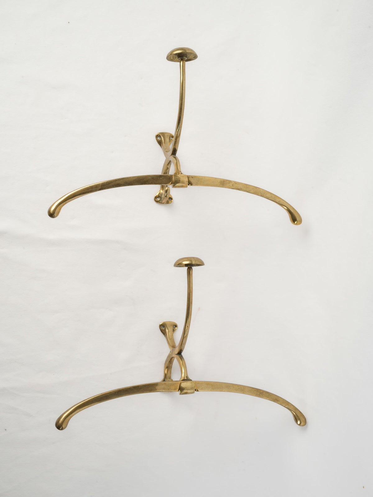 Pair of Wall-Mounted Brass Valet Hooks - 15¾" wide