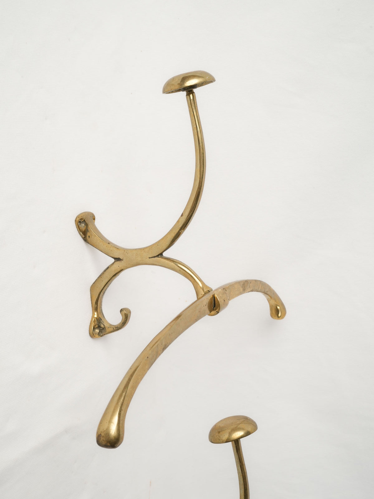 Pair of Wall-Mounted Brass Valet Hooks - 15¾" wide