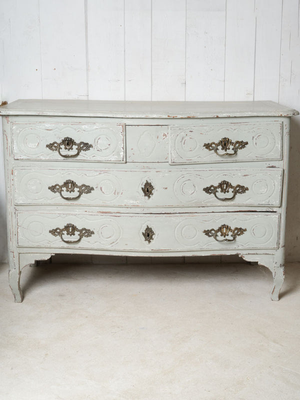 Antique pastel blue-grey walnut commode