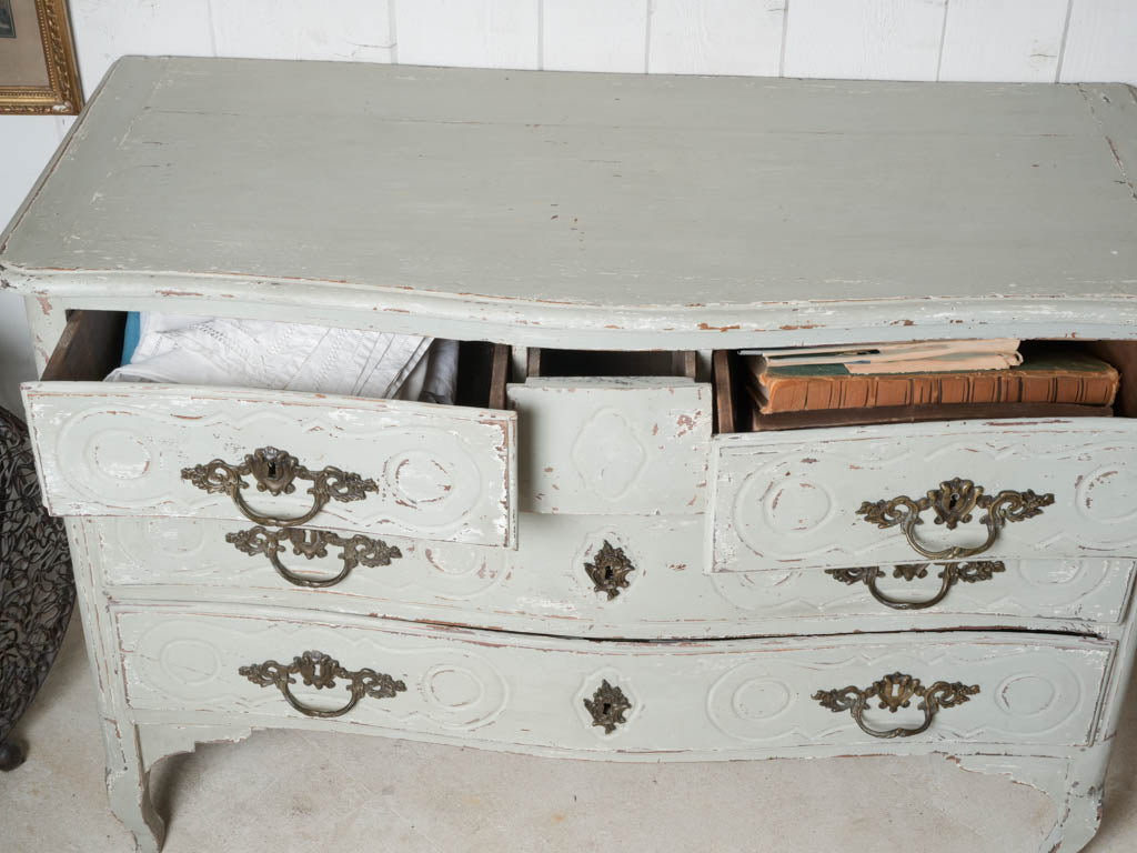 Time-worn transitional French antique commode
