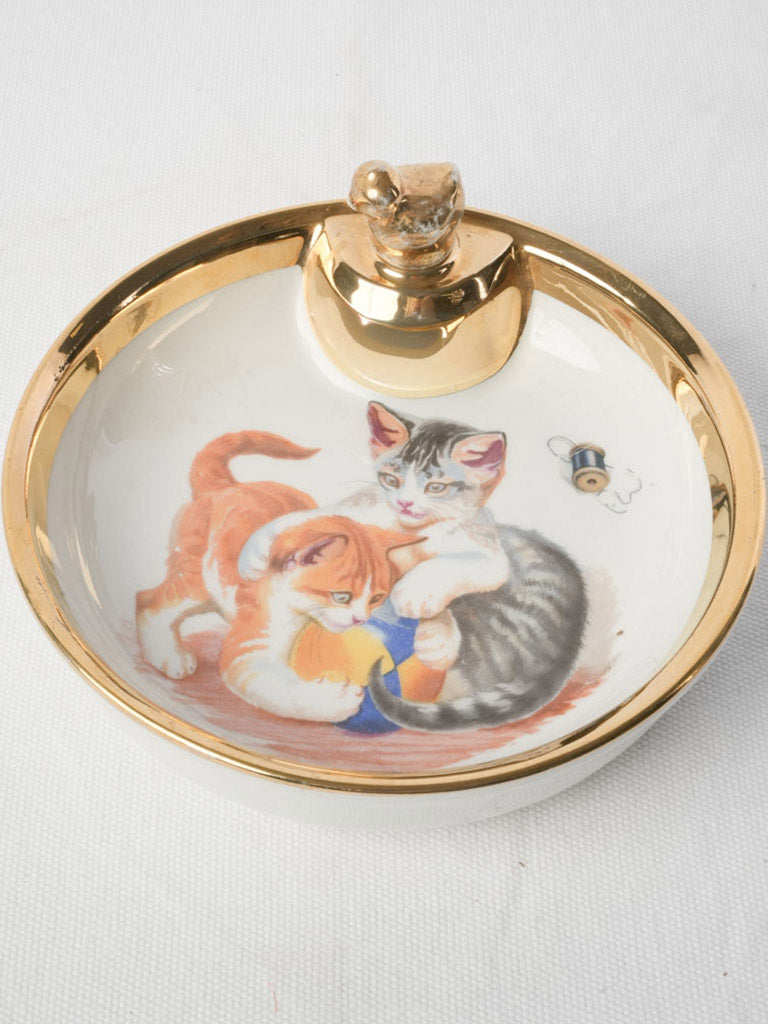 French Children Porcelain Warming Plate w/ Kittens circa 1950 - 7"