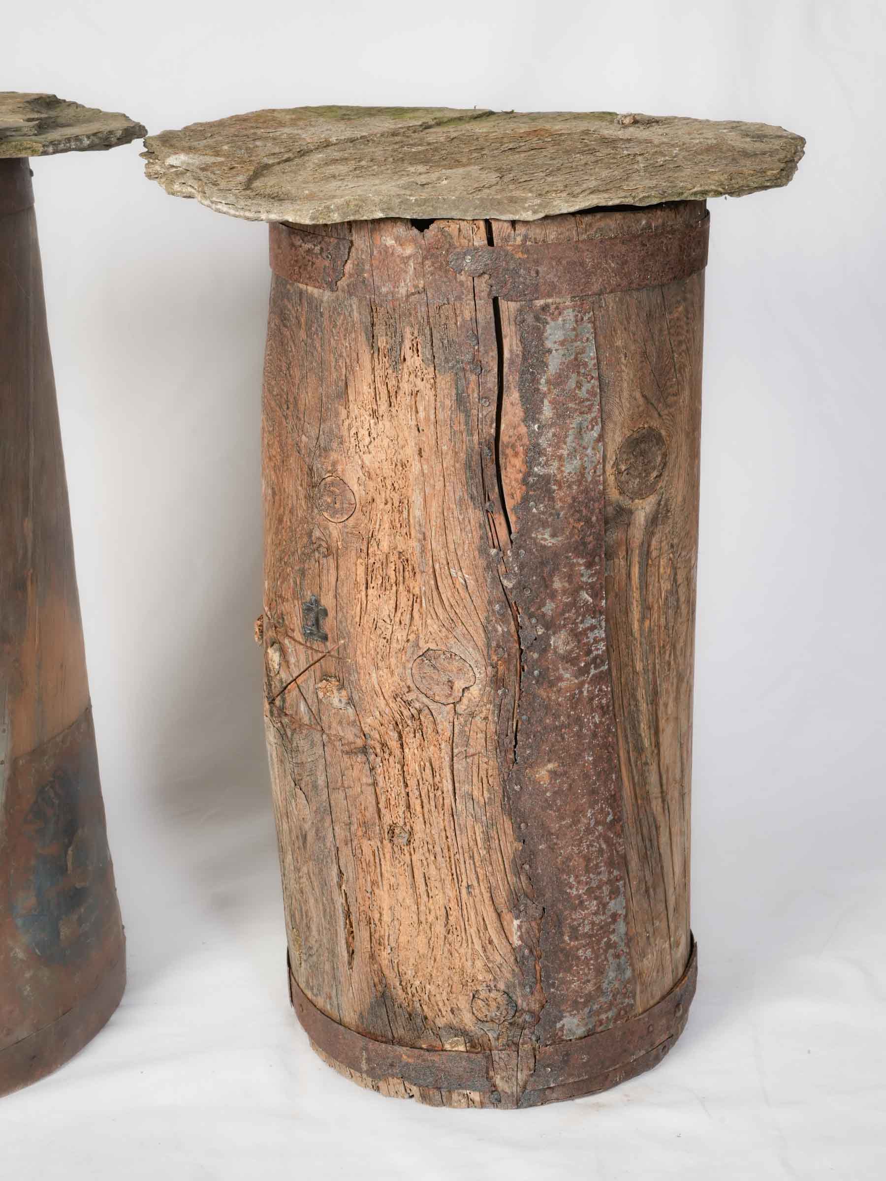 Pair of Repurposed Cévennes Trunk Beehives with Stone Roofs - 31"