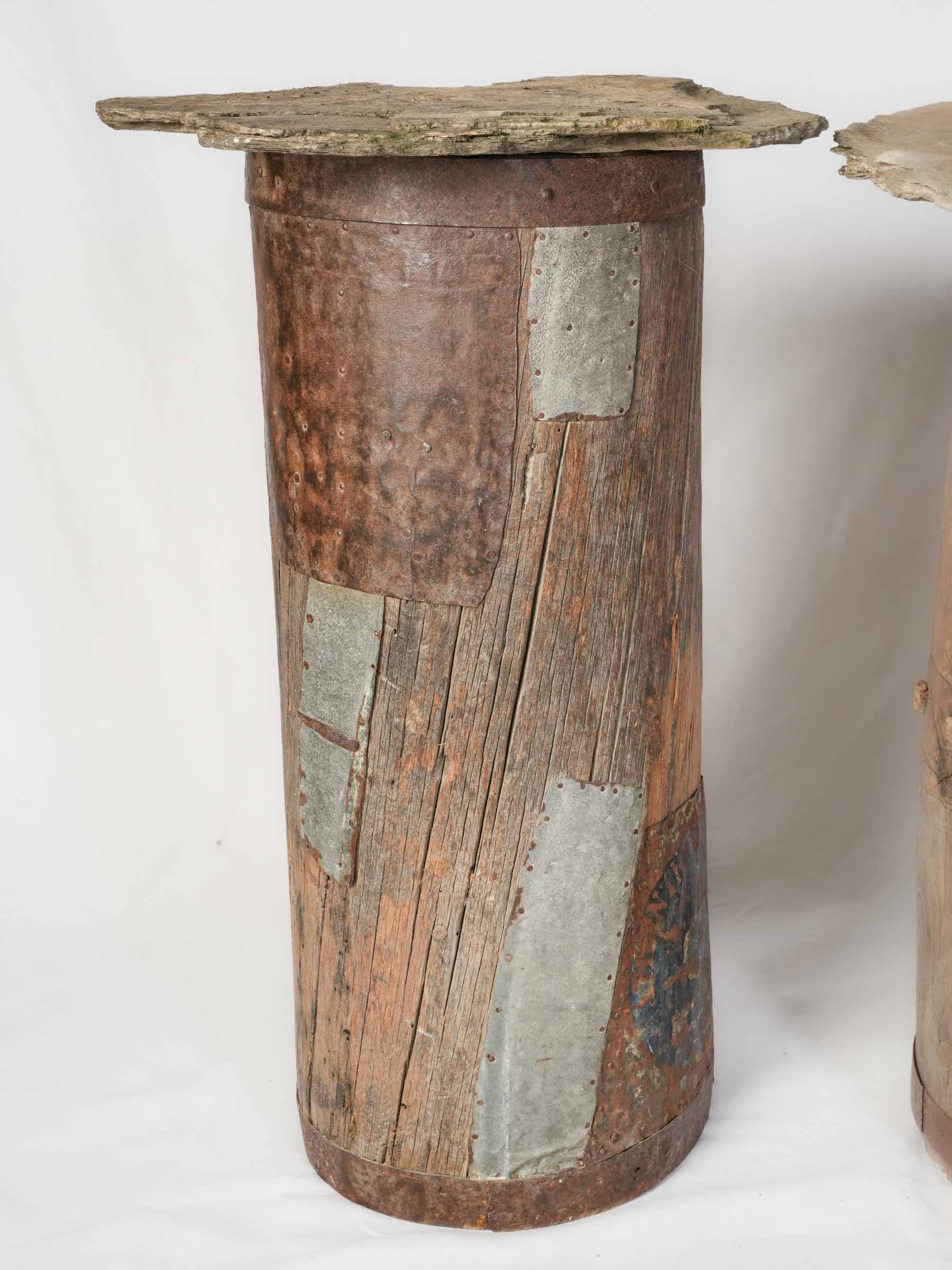 Pair of Repurposed Cévennes Trunk Beehives with Stone Roofs - 31"