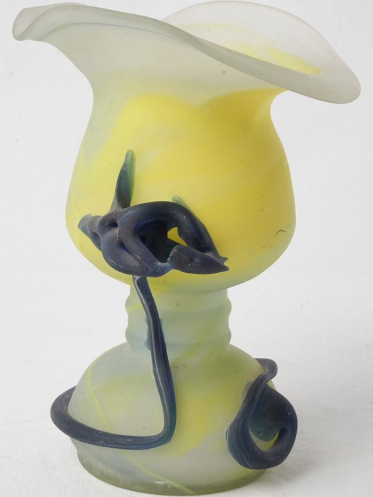 Luminous Yellow and Blue Murano Satin Glass Art Vase - 10¾"
