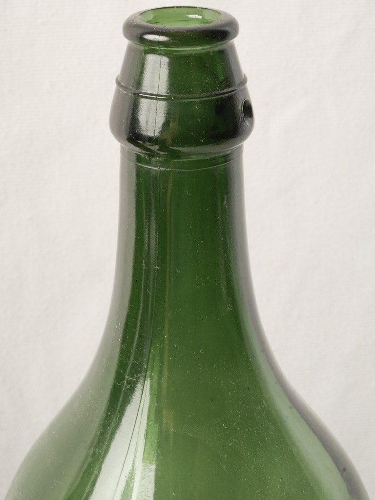 Set of 3 Antique French Hand Blown Wine Bottles in Green and Amber Glass - 15¾"