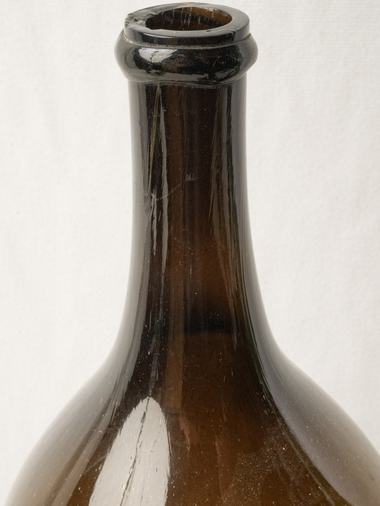 Set of 3 Antique French Hand Blown Wine Bottles in Green and Amber Glass - 15¾"