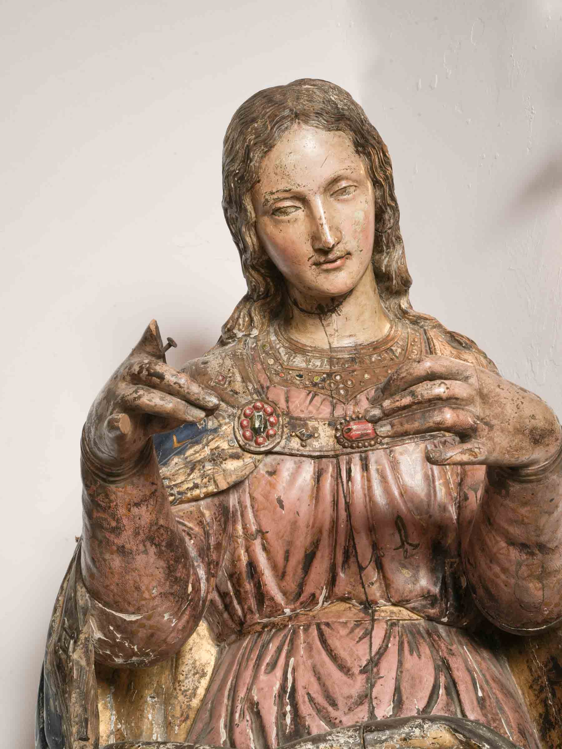 Monumental Carved and Polychromed Figure of Saint Veronica, Circa 1600 - 59"
