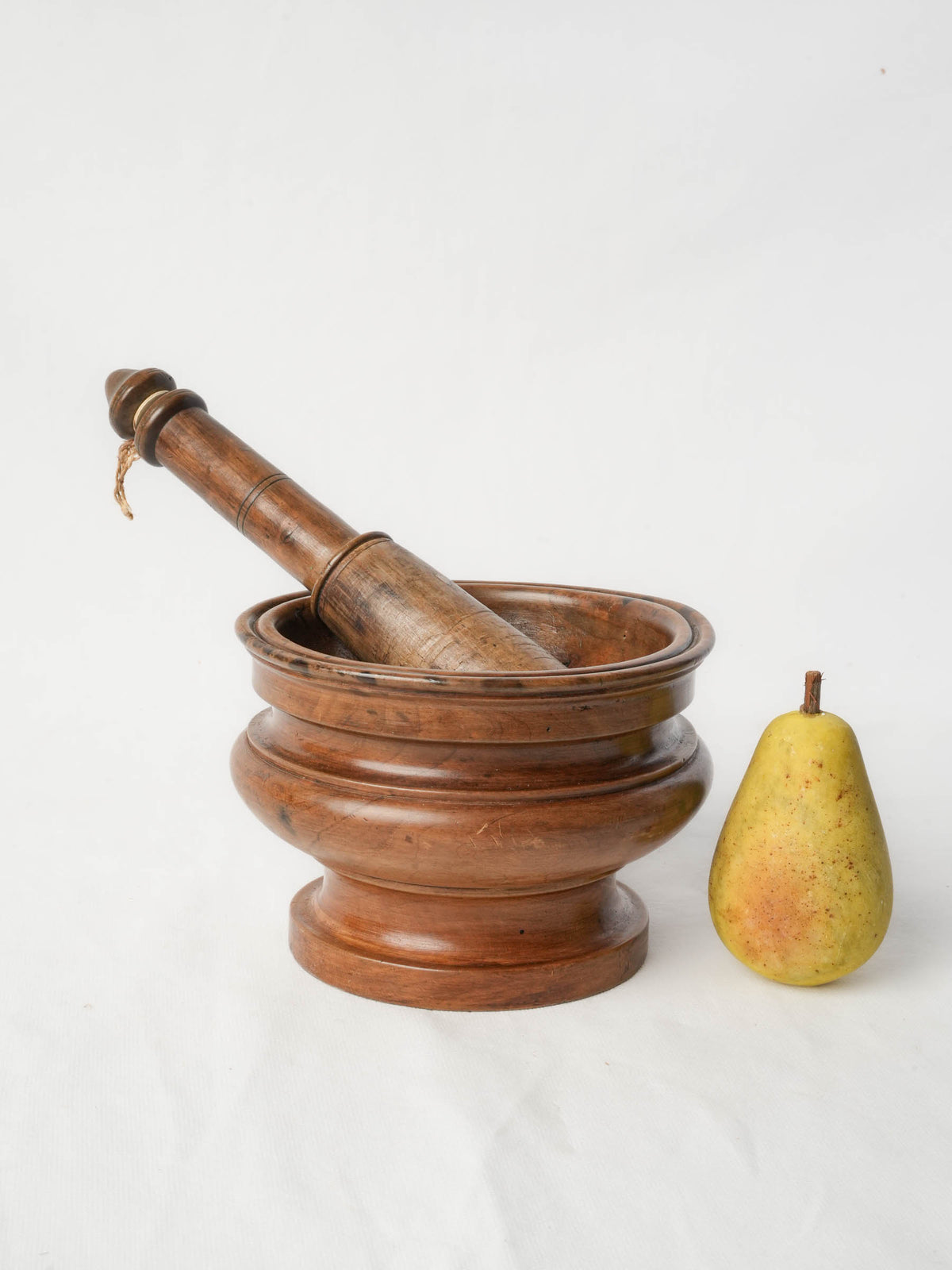 Late 19th-Century French Fruitwood Baluster-Shaped Mortar with Pestle- 5"
