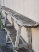 Aged, solid French wooden guinguette picnic benches