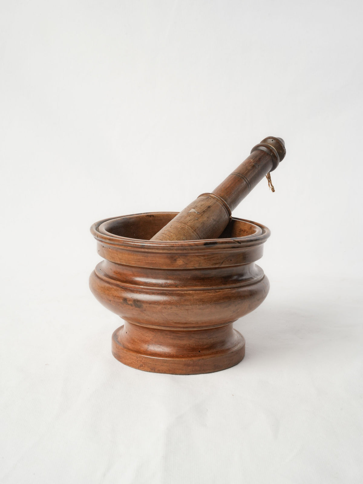 Late 19th-Century French Fruitwood Baluster-Shaped Mortar with Pestle- 5"
