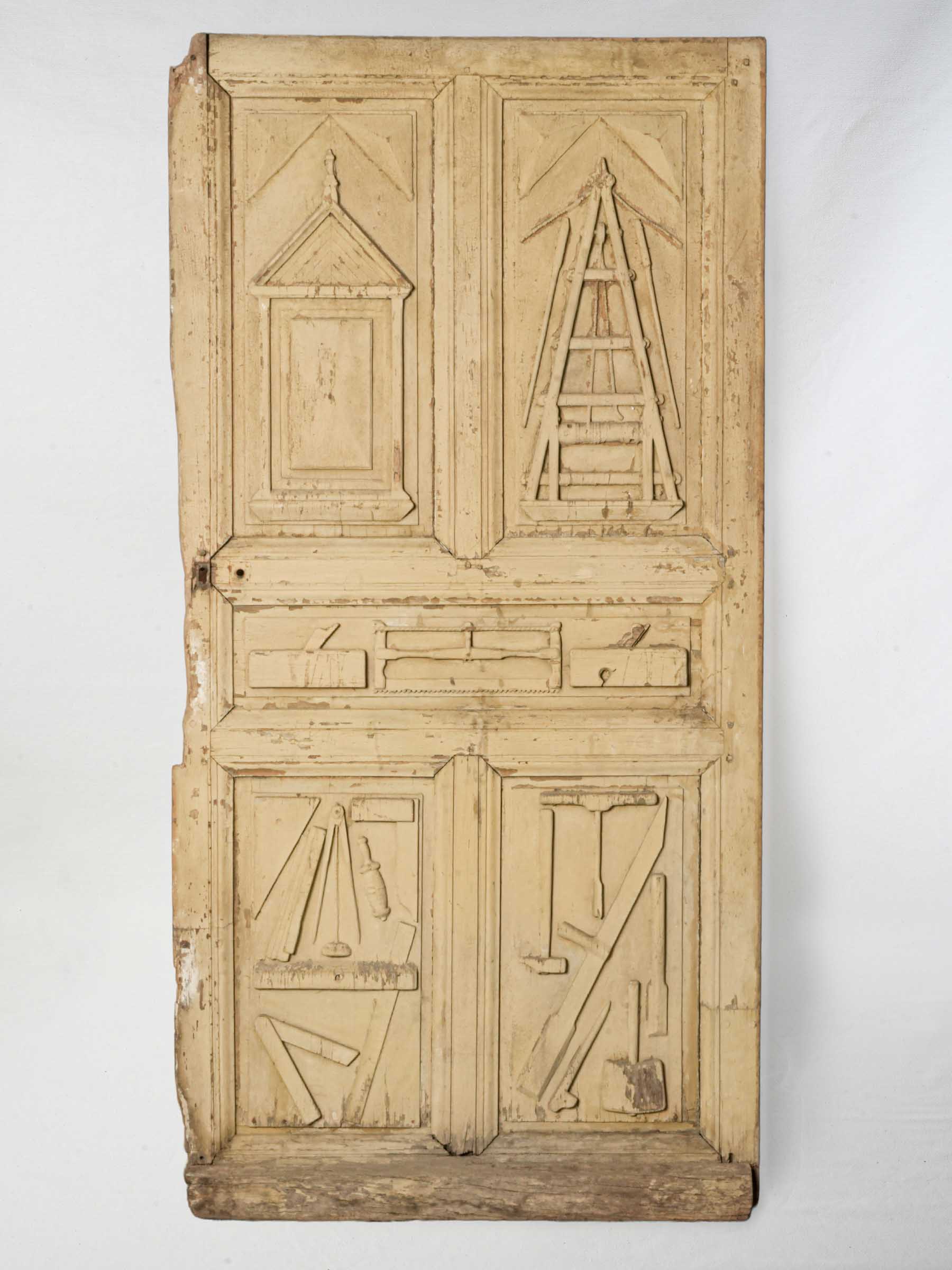 Rare French Compagnonnage Temple Door w/ Carpenter and Joiner Emblems, 19th Century - 80¾" x 40¼"