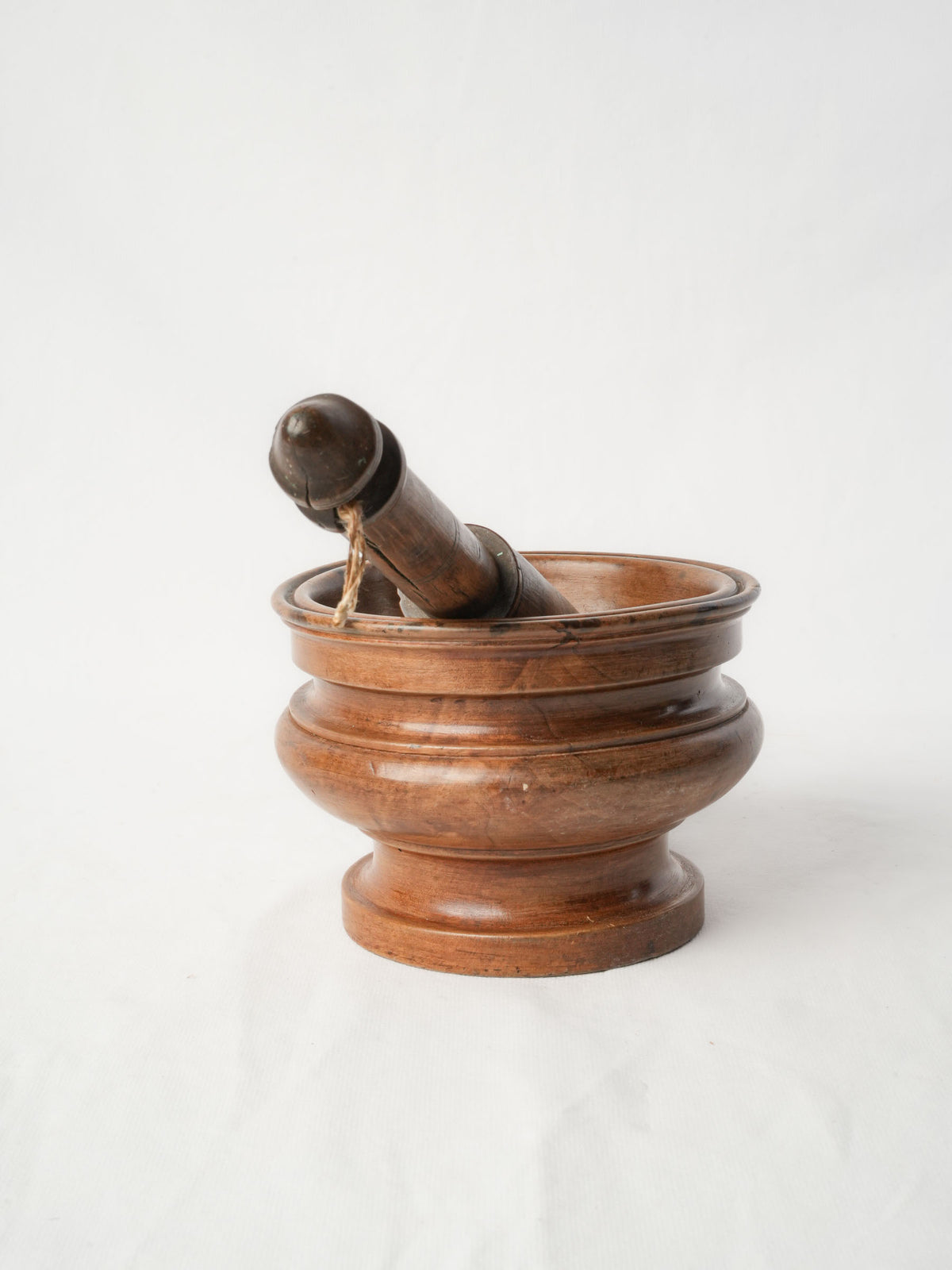 Late 19th-Century French Fruitwood Baluster-Shaped Mortar with Pestle- 5"