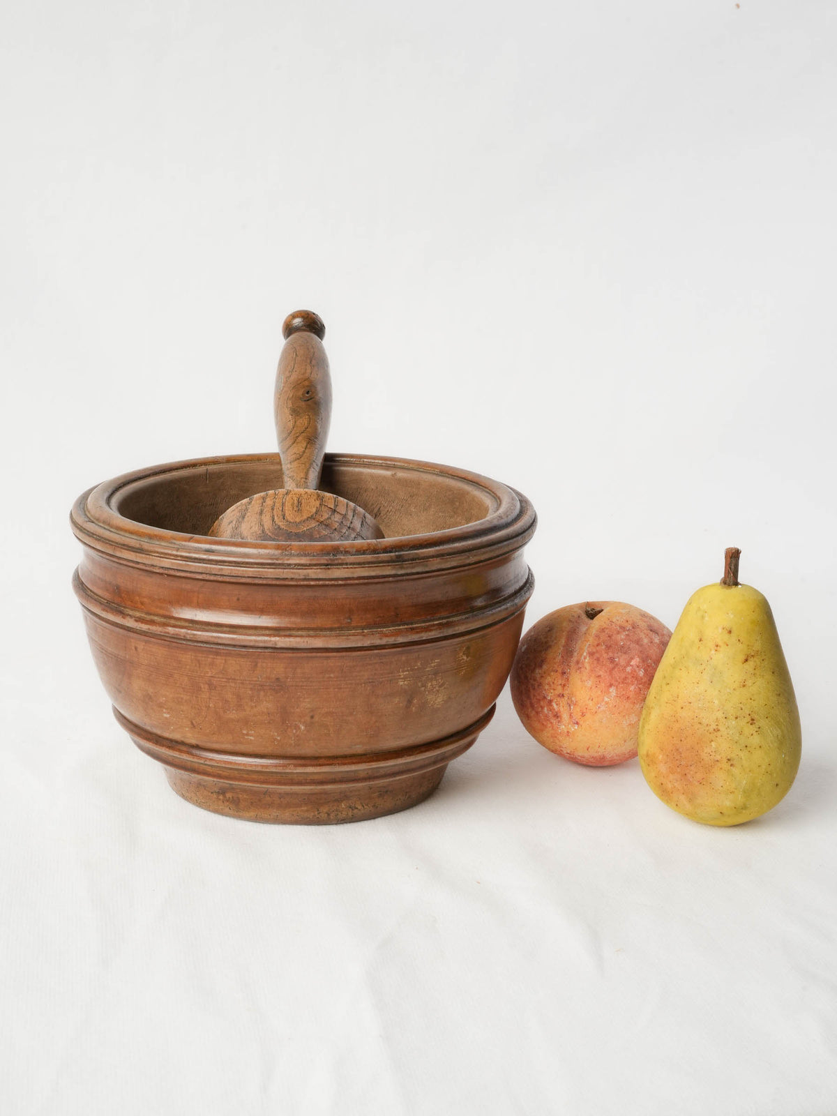 Antique French Turned-Wood Mortar and Pestle w/ Warm Patina - 4¾"