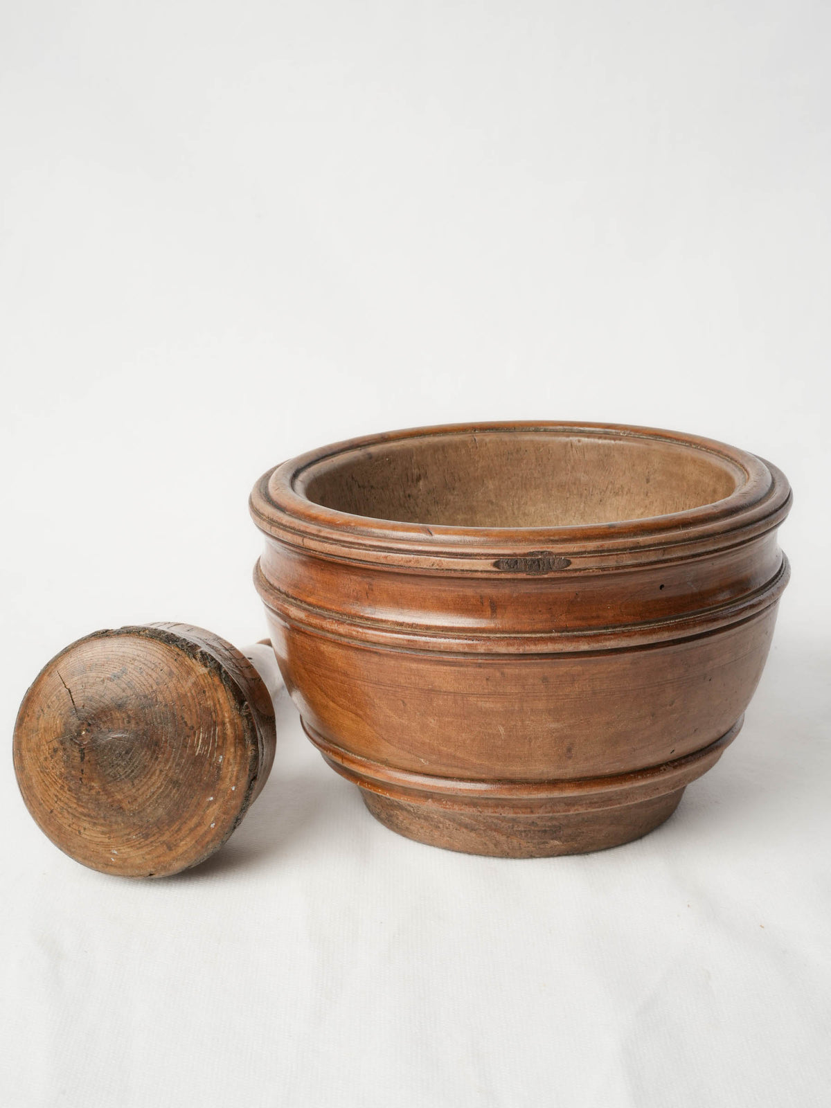 Antique French Turned-Wood Mortar and Pestle w/ Warm Patina - 4¾"