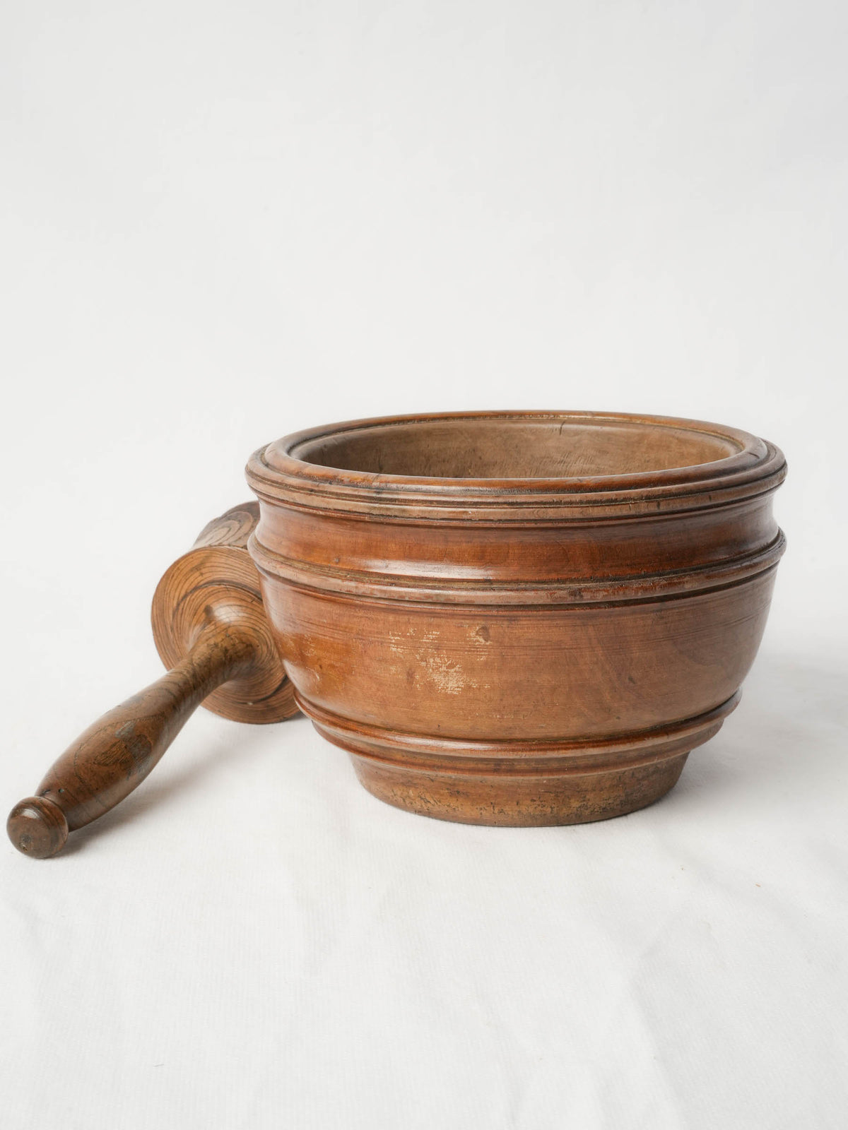 Antique French Turned-Wood Mortar and Pestle w/ Warm Patina - 4¾"