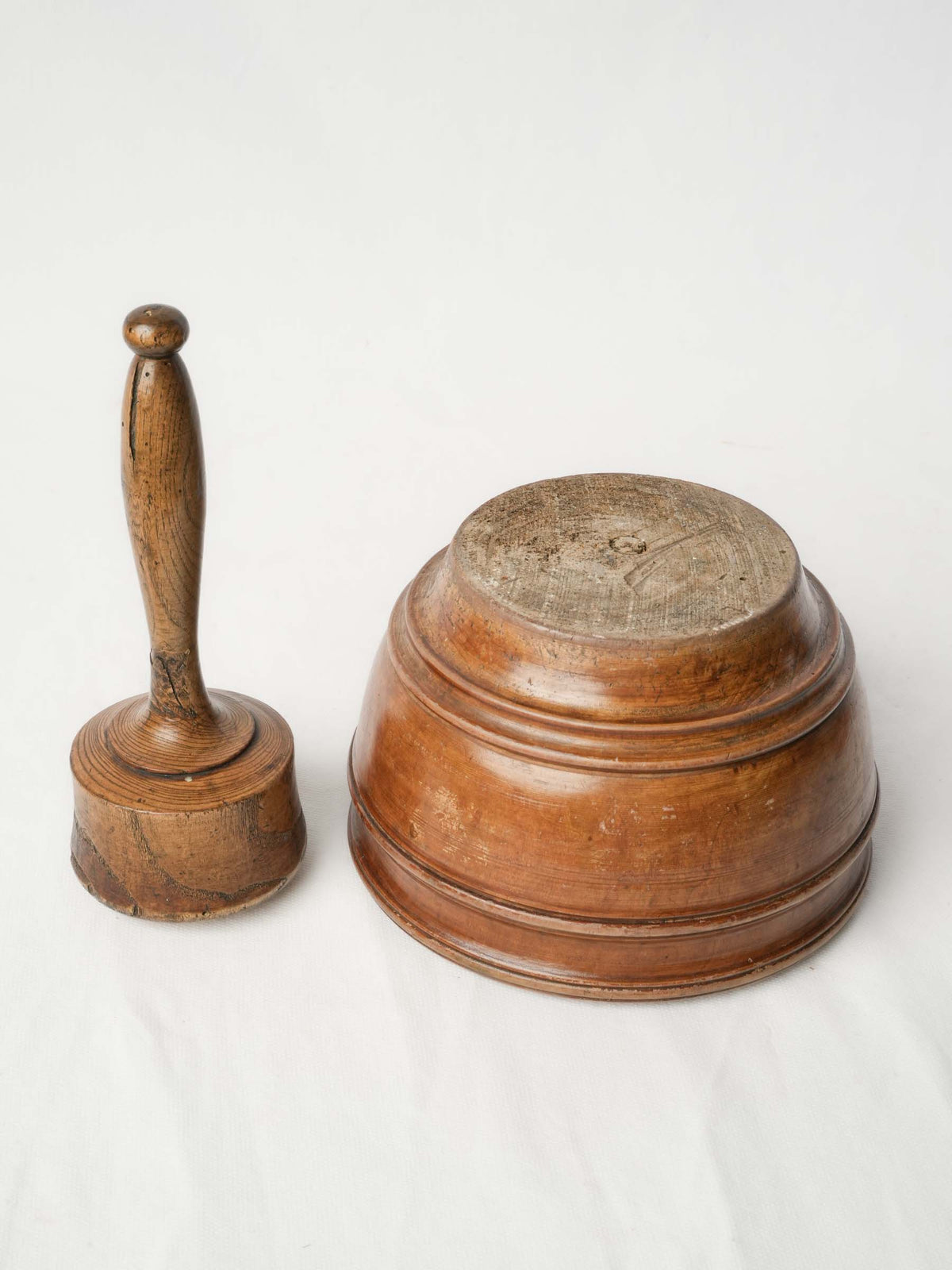 Antique French Turned-Wood Mortar and Pestle w/ Warm Patina - 4¾"