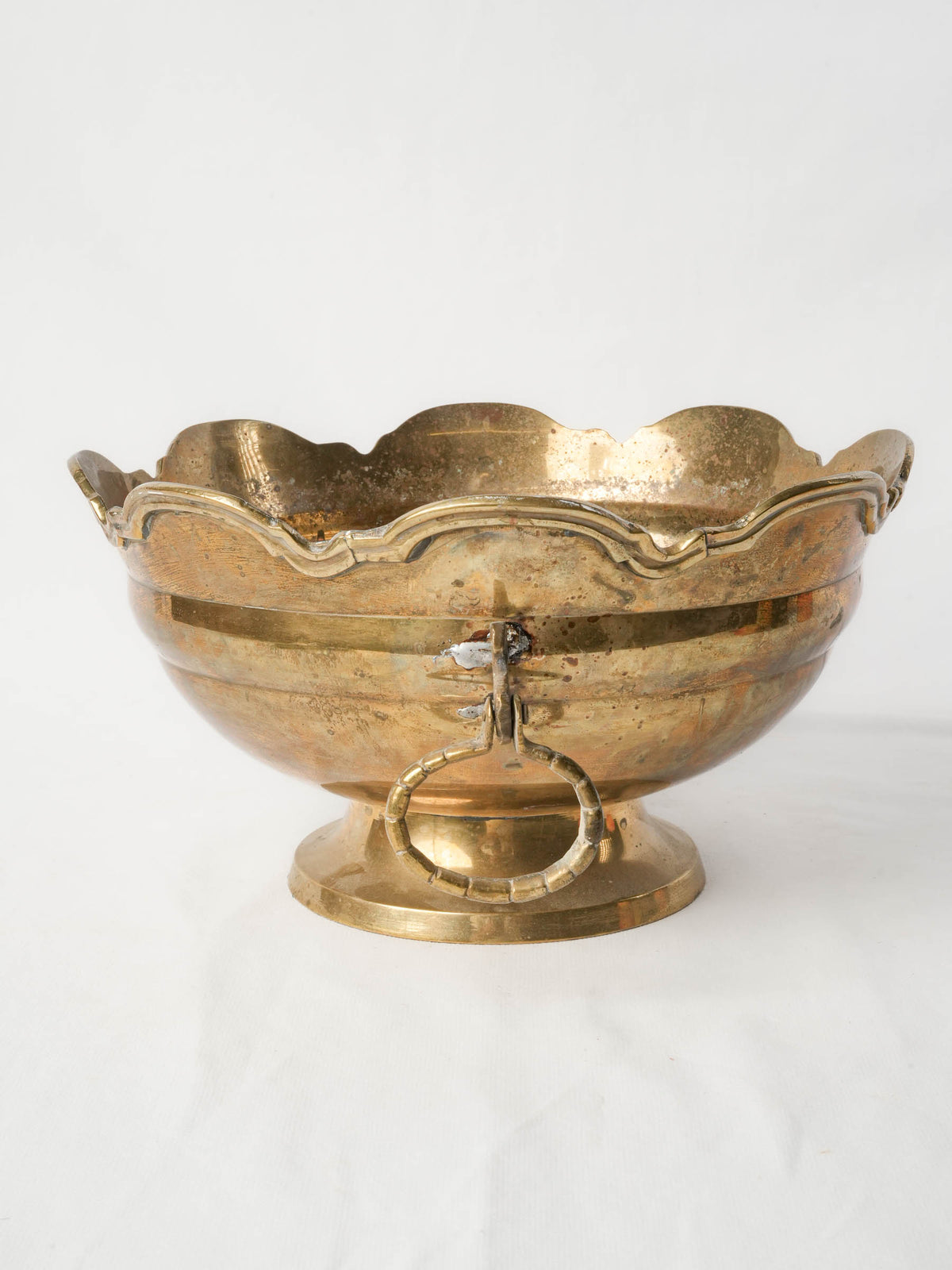 Mid-20th-Century Brass Wine Cooler w/ Scalloped Rim - 6¾" x 12½"