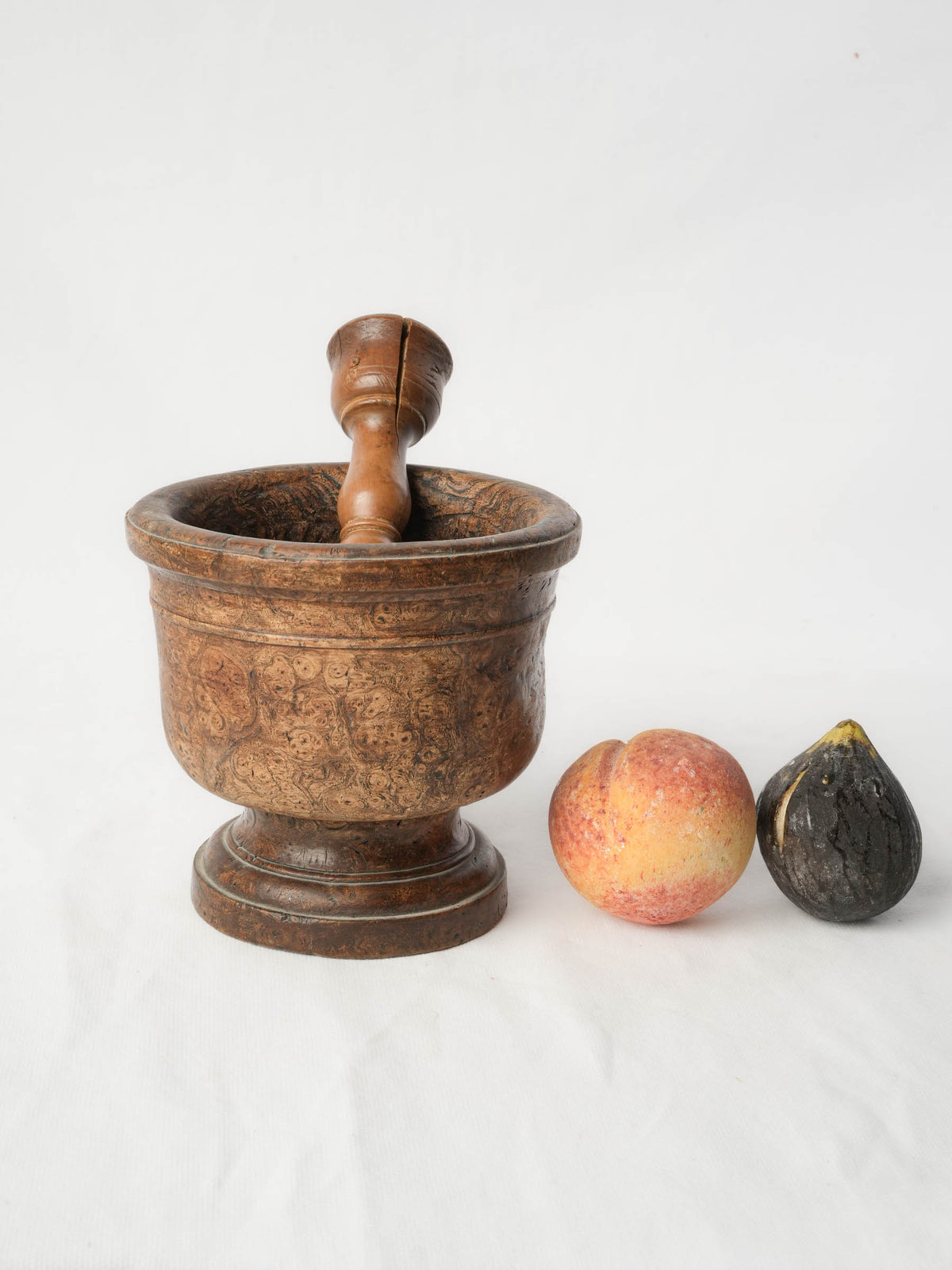 Antique Small Turned Burl Wood Mortar w/ Pestle - 6"