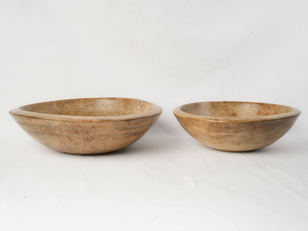 Set of Two of Large Antique Hand-Turned Sycamore Mixing Bowls - 17¾"