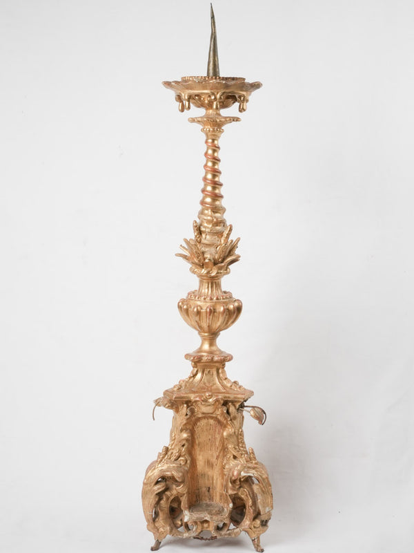 Rustic Italian gilded wooden candlestick