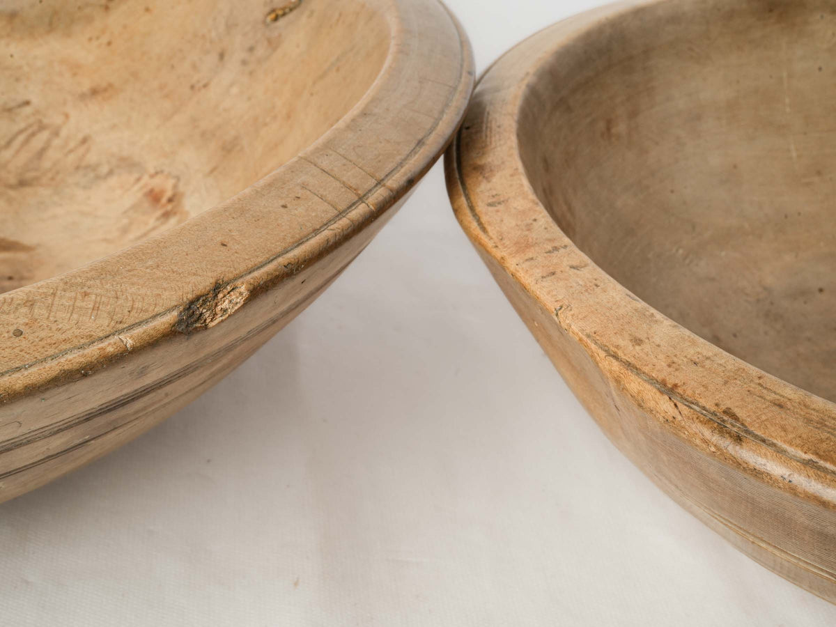 Set of Two of Large Antique Hand-Turned Sycamore Mixing Bowls - 17¾"