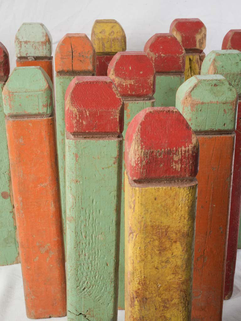 Set of 16 Colorful Mid-20th  Century Painted Wooden Skittles - 15¾"