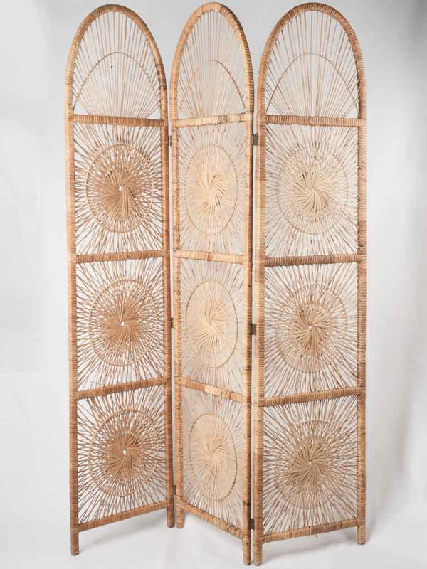Vintage bohemian rattan folding screen