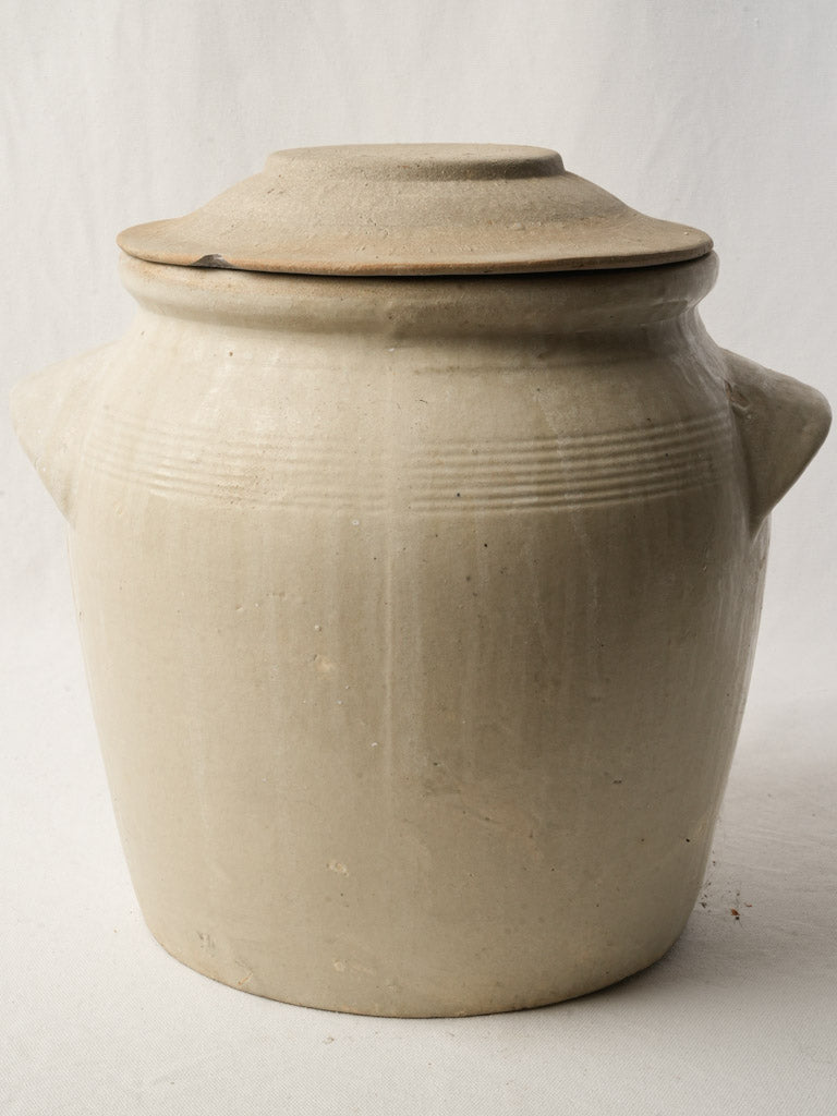 Early 20th Century French Cream-Glazed Terracotta Storage Jar with Lid - 14½"