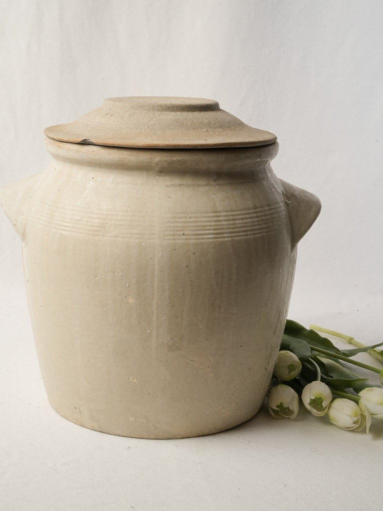 Early 20th Century French Cream-Glazed Terracotta Storage Jar with Lid - 14½"