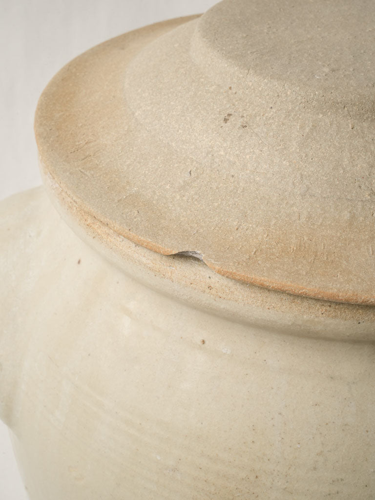 Early 20th Century French Cream-Glazed Terracotta Storage Jar with Lid - 14½"