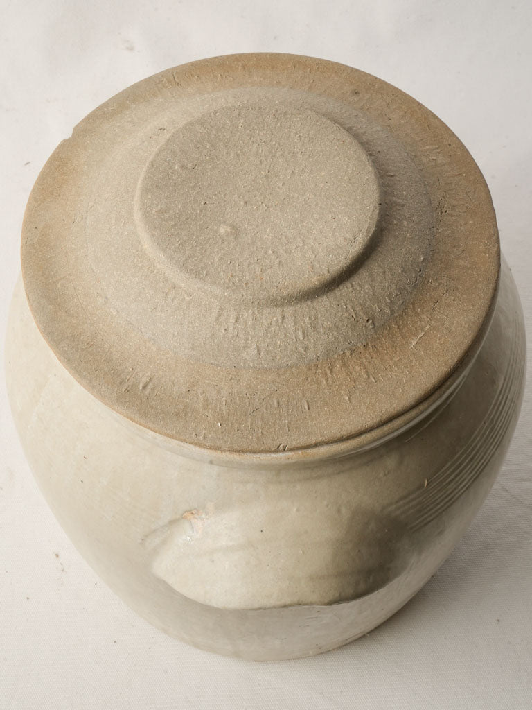 Early 20th Century French Cream-Glazed Terracotta Storage Jar with Lid - 14½"