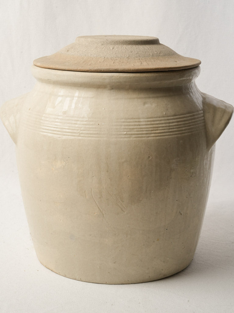 Early 20th Century French Cream-Glazed Terracotta Storage Jar with Lid - 14½"