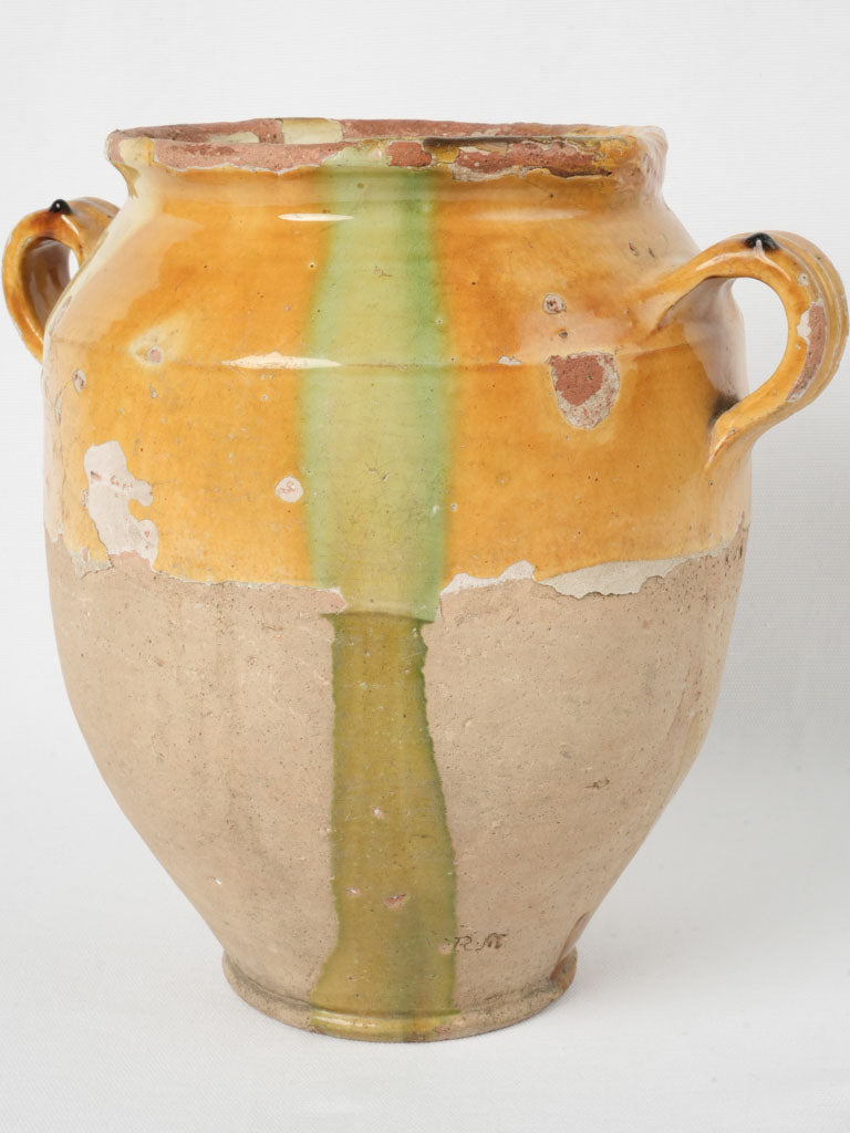 Antique yellow-glazed French confit pot