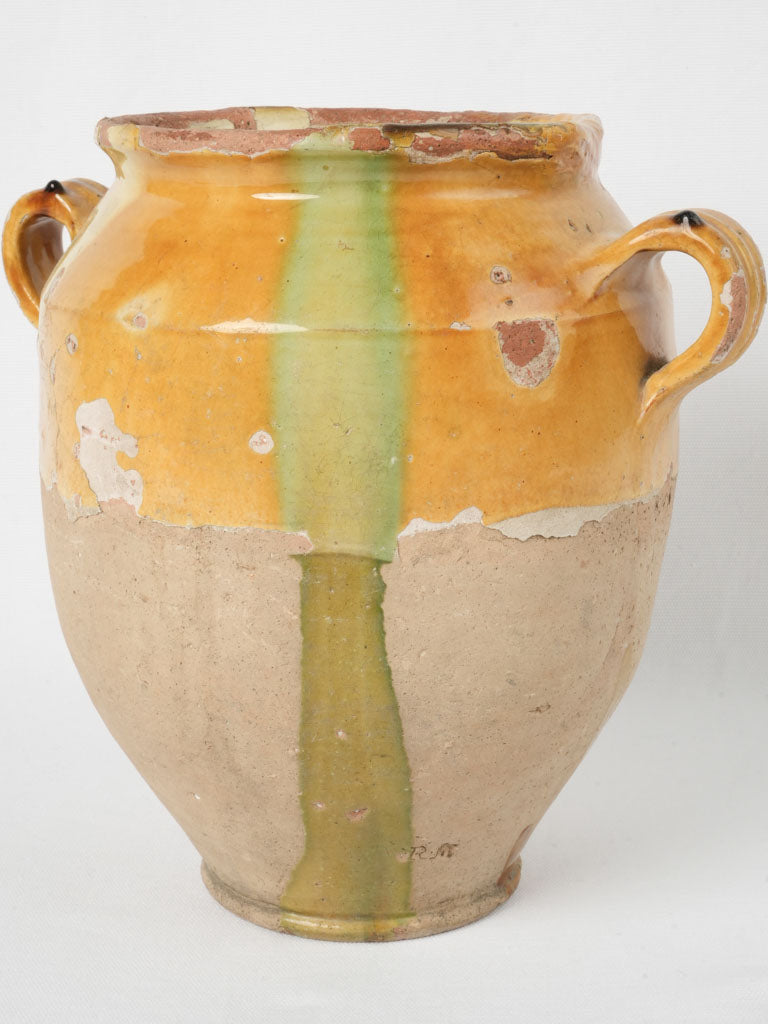 Antique yellow-glazed French confit pot