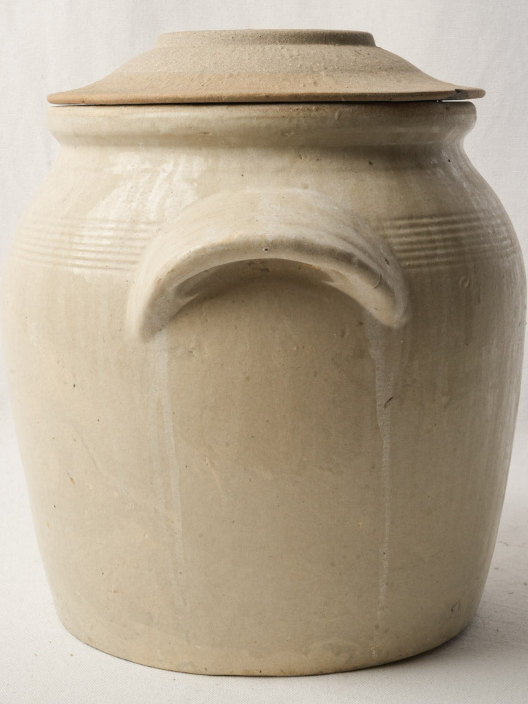 Early 20th Century French Cream-Glazed Terracotta Storage Jar with Lid - 14½"