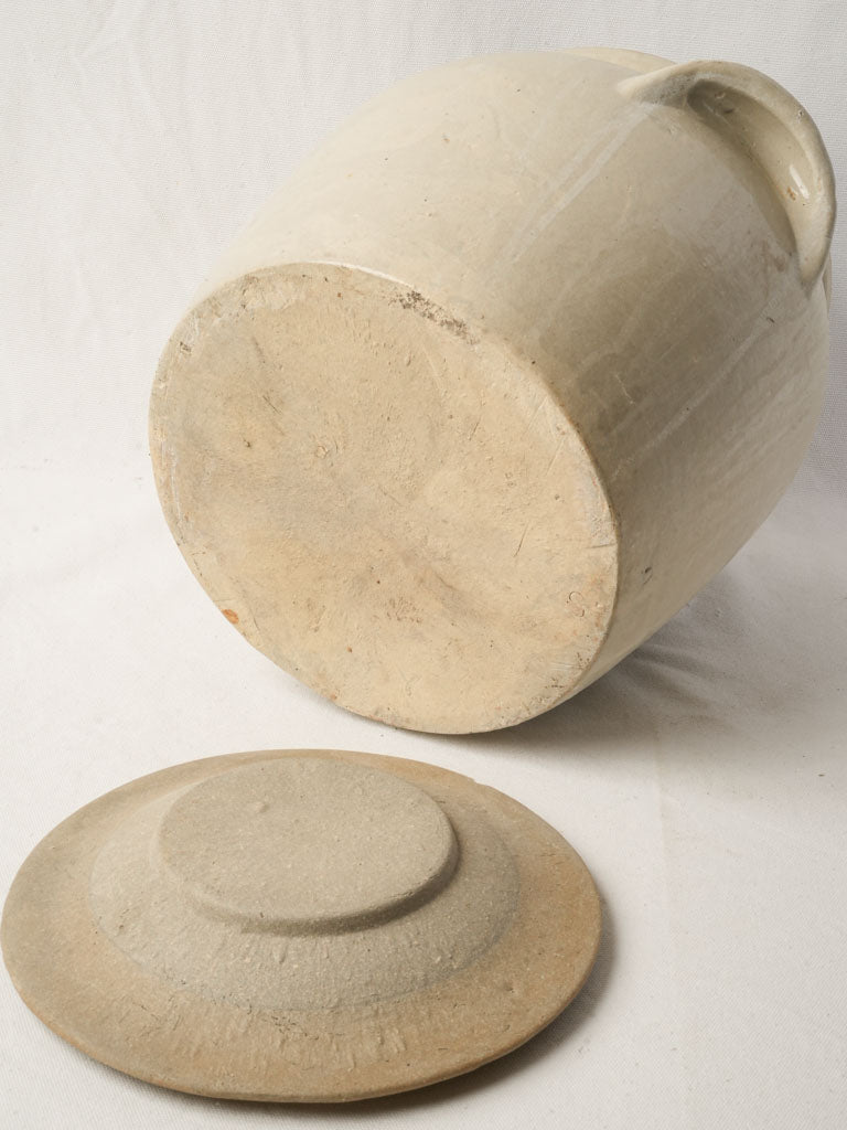Early 20th Century French Cream-Glazed Terracotta Storage Jar with Lid - 14½"