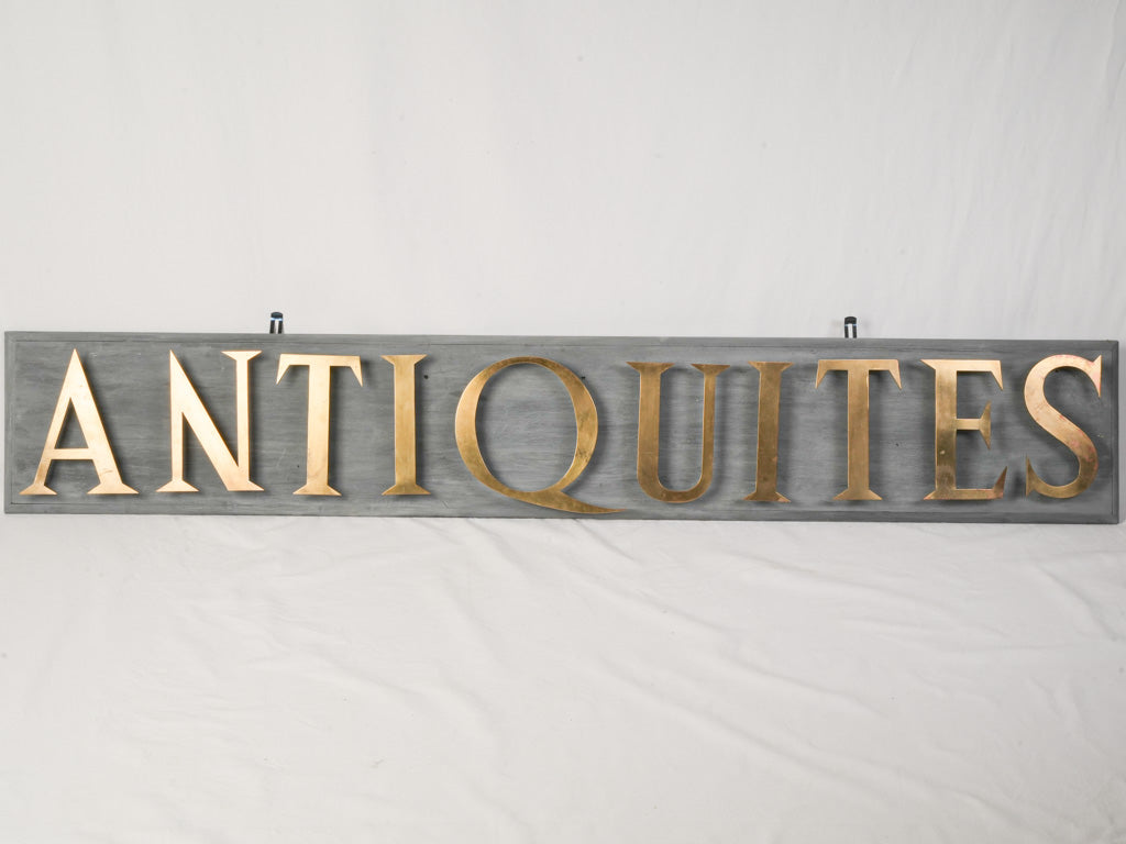Mid 20th Century French Antiquité Shop Sign in Gilt Brass Letters on Wood - 80¼"