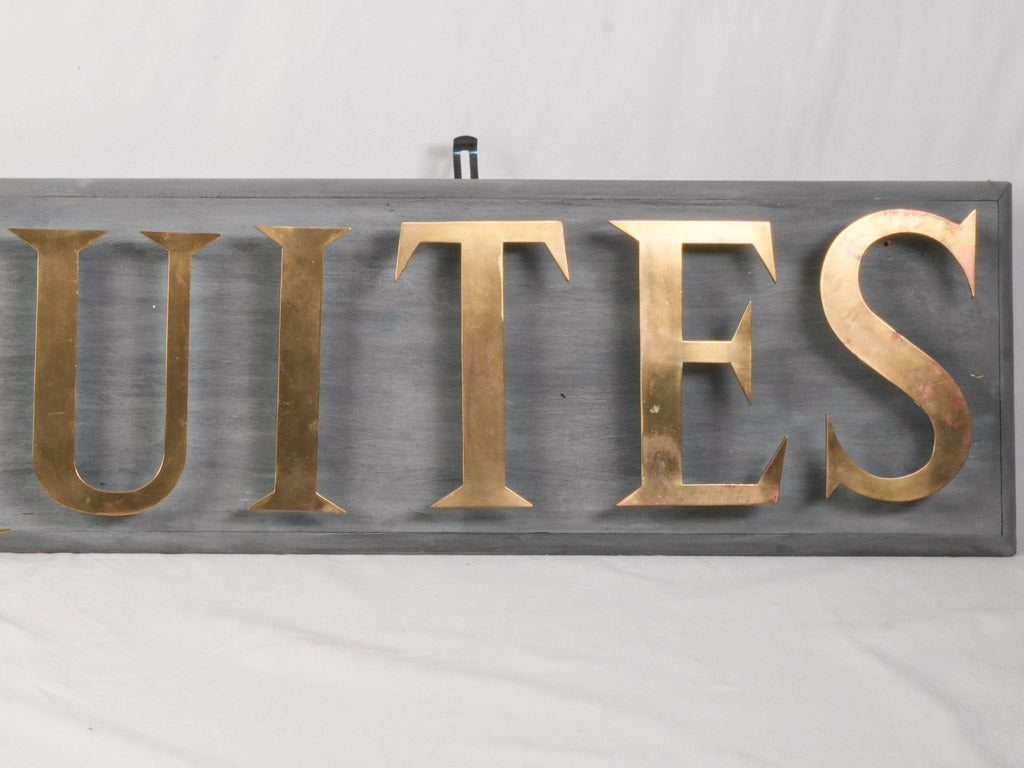 Mid 20th Century French Antiquité Shop Sign in Gilt Brass Letters on Wood - 80¼"