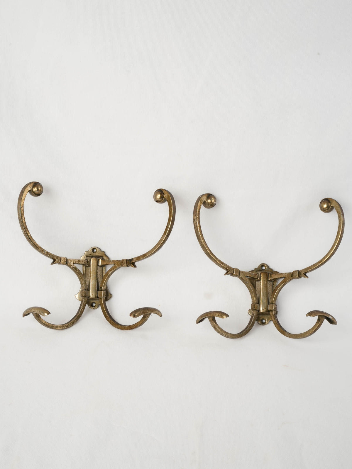 Pair of Vintage Wall-Mounted Brass Coat Hangers - 8¾"