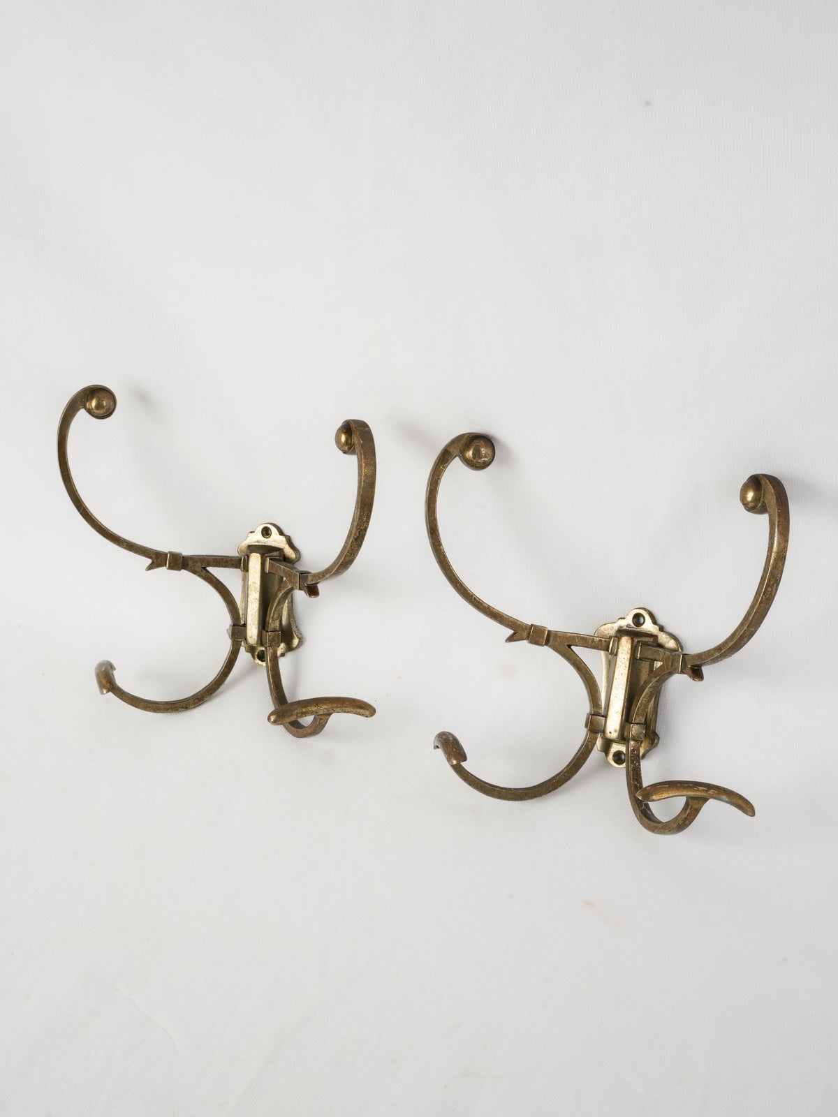 Pair of Vintage Wall-Mounted Brass Coat Hangers - 8¾"