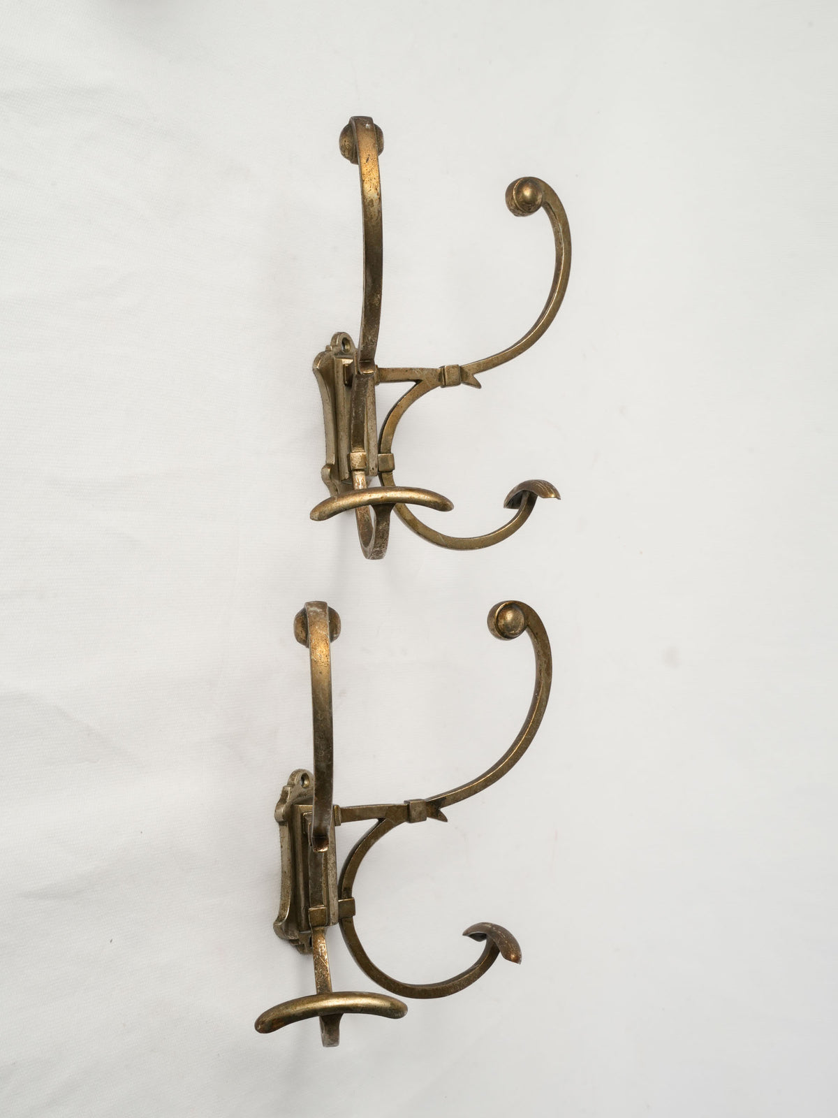 Pair of Vintage Wall-Mounted Brass Coat Hangers - 8¾"