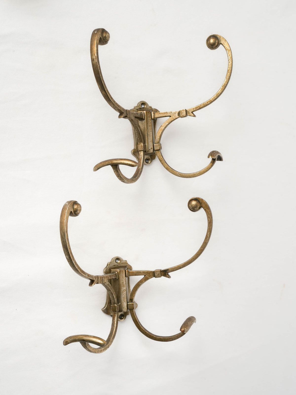 Pair of Vintage Wall-Mounted Brass Coat Hangers - 8¾"