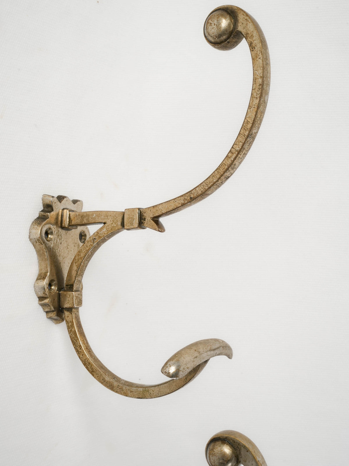 Set of Four Vintage Metal Wall Hooks w/ Scrolling Arms - 7½"