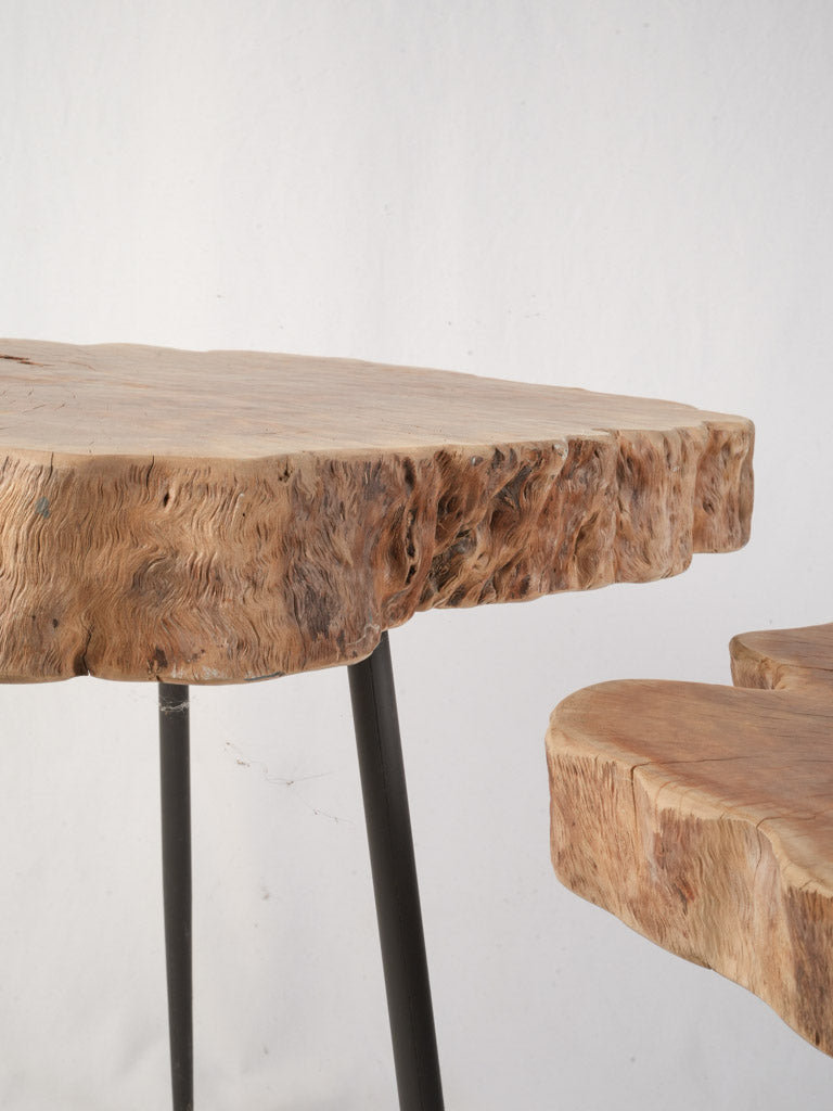 1960s French Organic Modern Nesting Tables w/ Natural Wood Tops - 24¾"