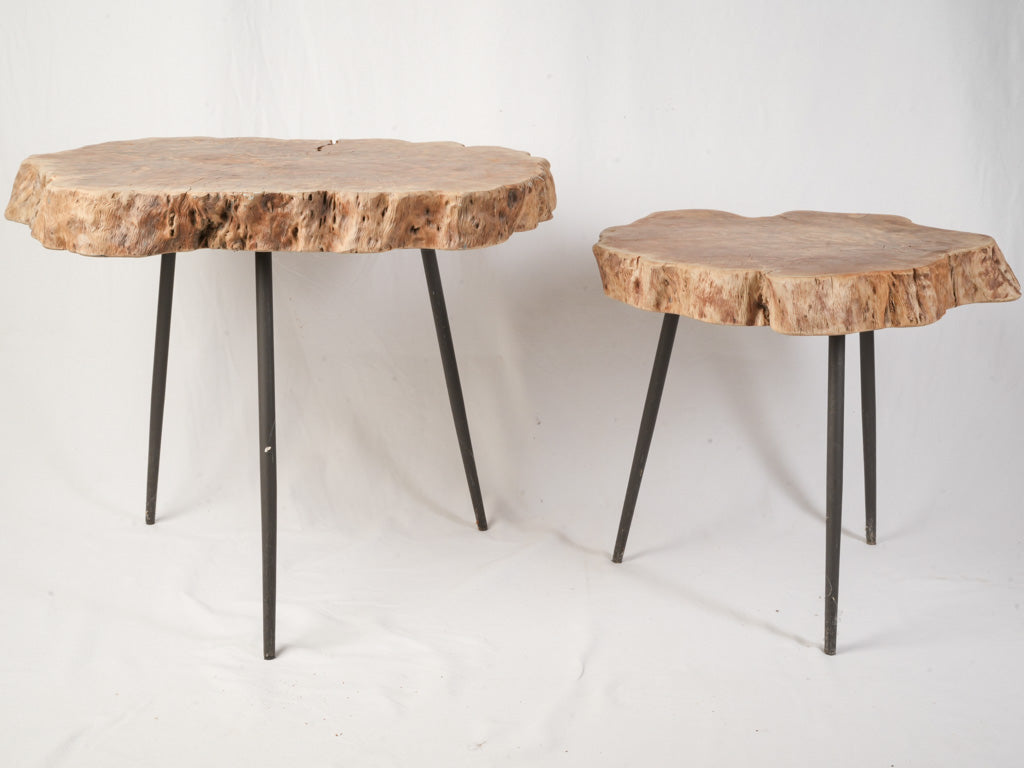 1960s French Organic Modern Nesting Tables w/ Natural Wood Tops - 24¾"